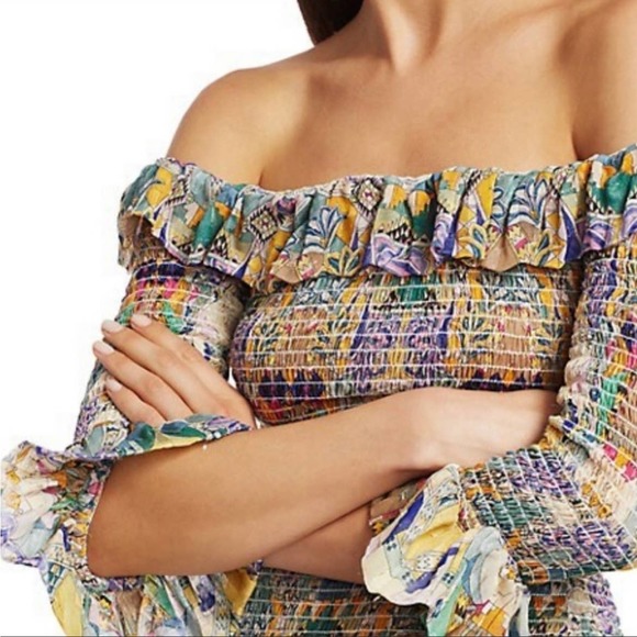 Chufy Memories of Peru Inka Printed Colorful Lurex Off-the-Shoulder Smocked - Picture 4 of 9